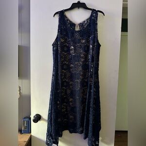 Robbie Bee Navy and Tan Lace Dress
